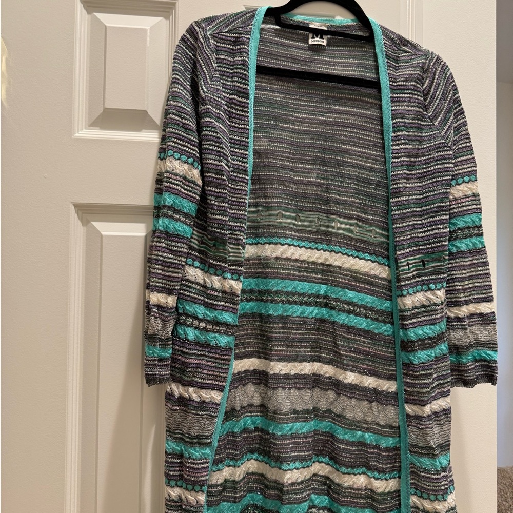 Missoni Green and Gray Striped Cardigan Sweater